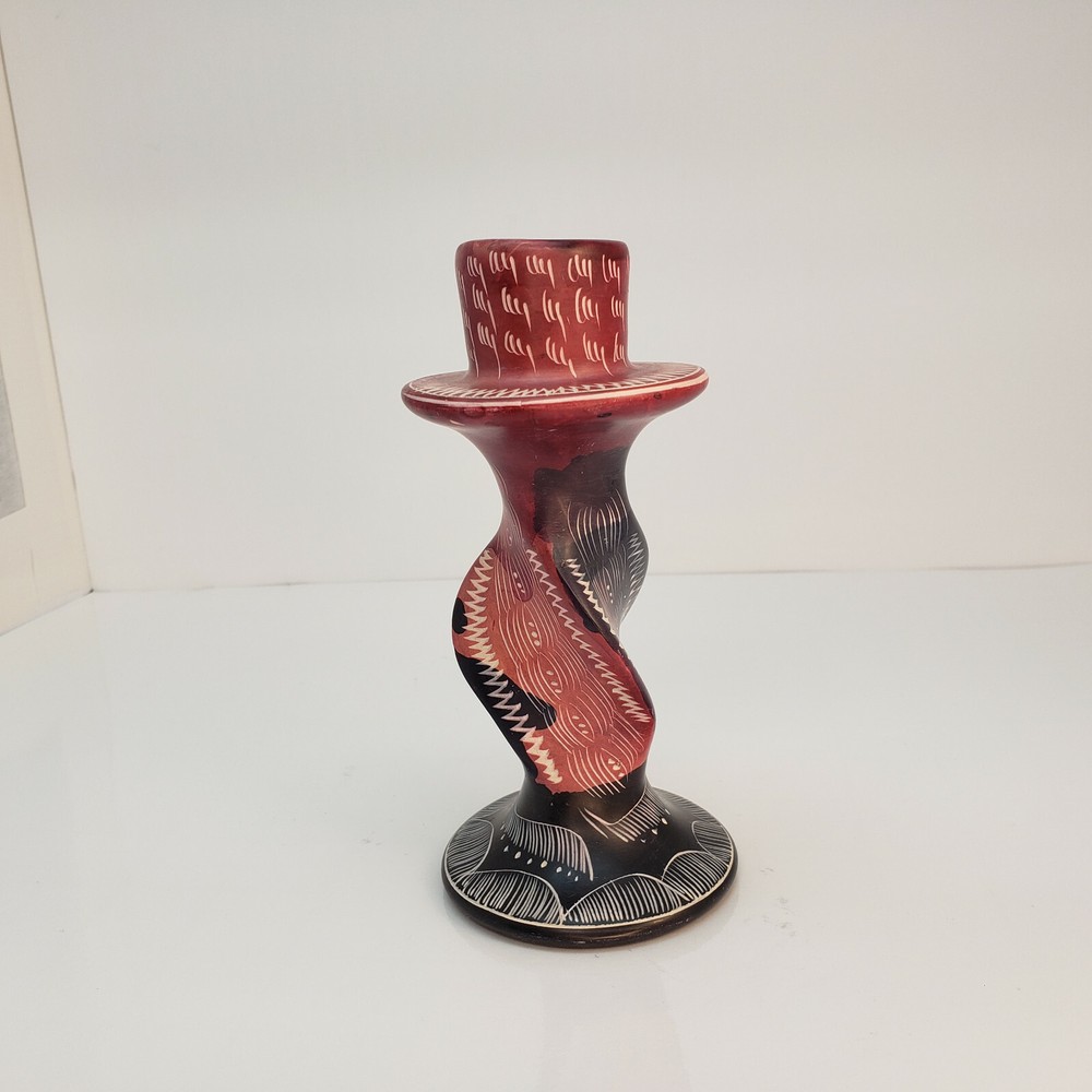 Carved Stone Candlestick Holder Twisted Signed Unique