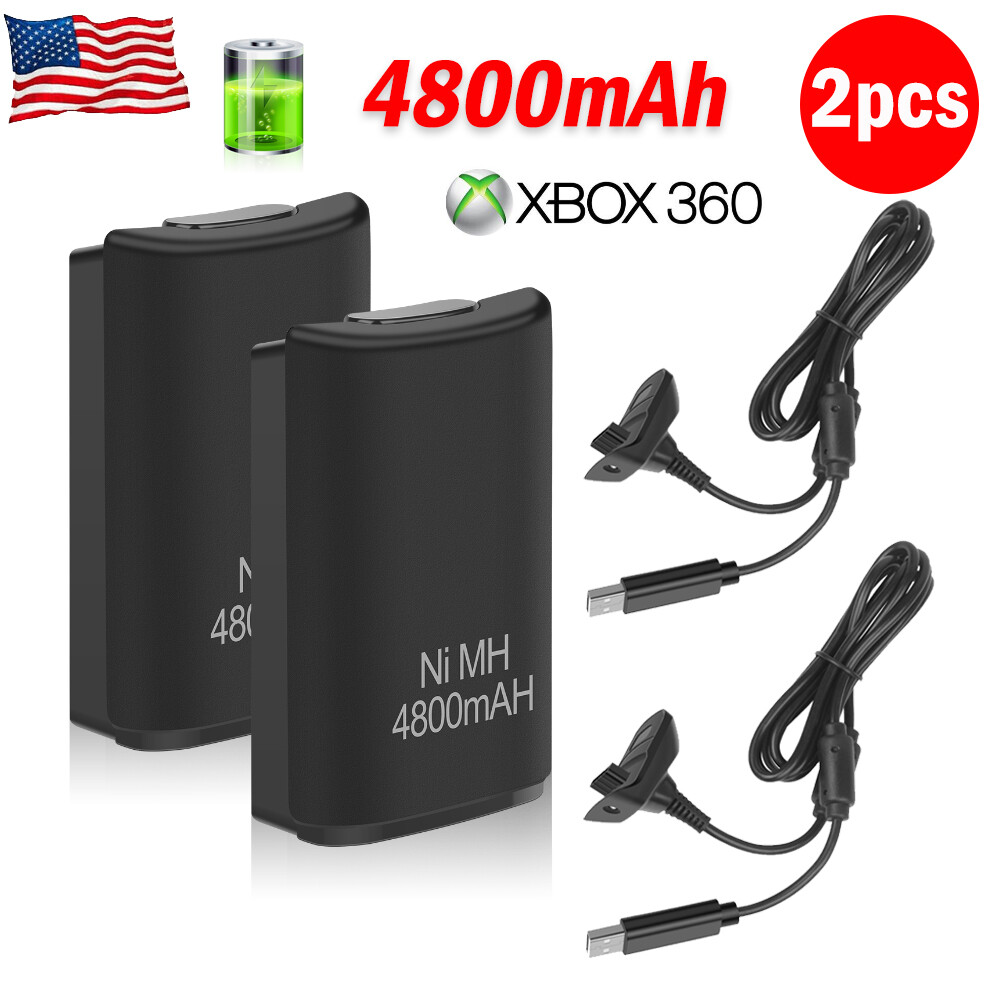 2x Rechargeable Battery Pack For Xbox 360 Wireless Controller USB Charger Cable