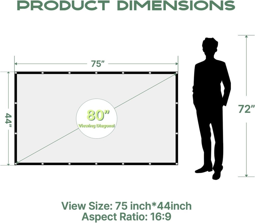 Matte Finish 80-Inch Projector Screen - Washable & Double-Sided Projection