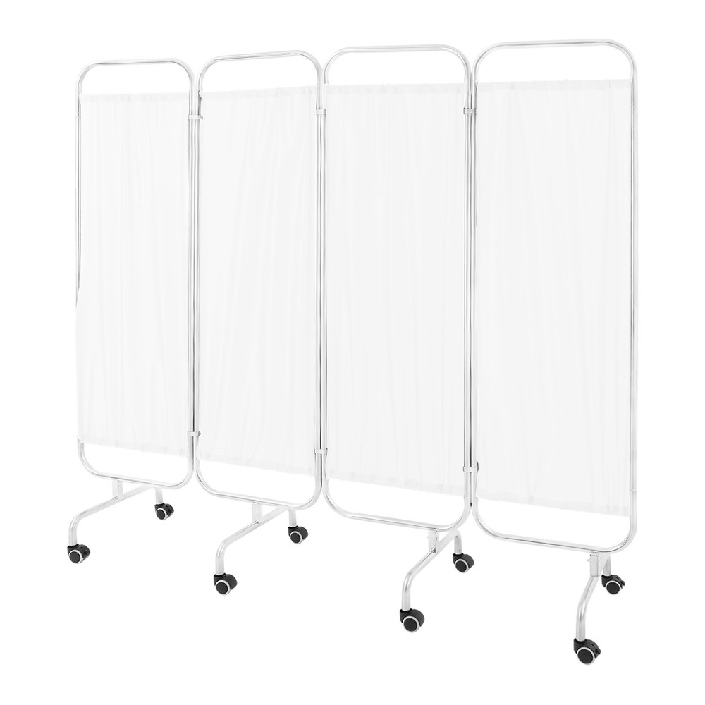4 Panel Room Divider Rolling Folding Privacy Partition Screens Separation White