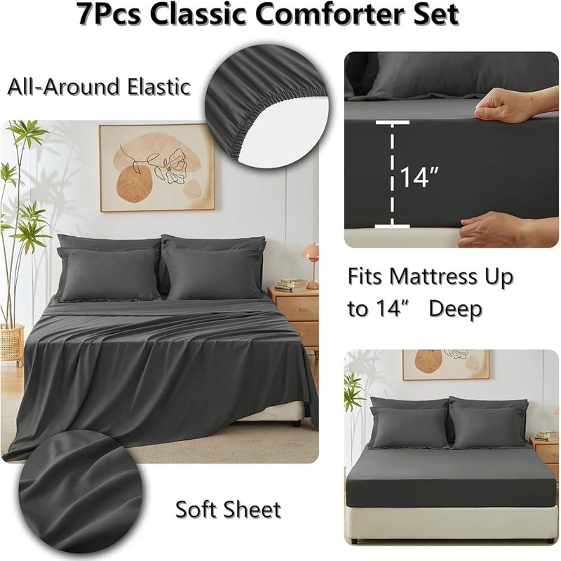 King Comforter Set Soft Microfiber Bedding Fitted Sheet Pillowcase Shams New