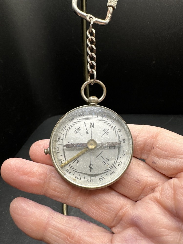 Antique German Silvertone Compass Key Chain