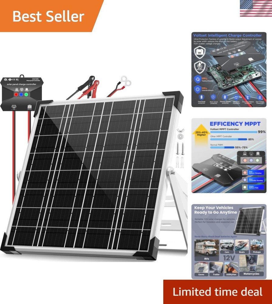 Multi-Layer Protected 12V Solar Charger Kit - Easy, Plug-and-Play Setup