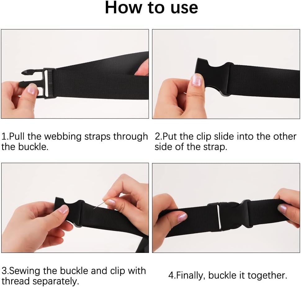 20Pack Plastic Side Release Buckles with 15mm 10Yd Black Nylon Webbing Strap
