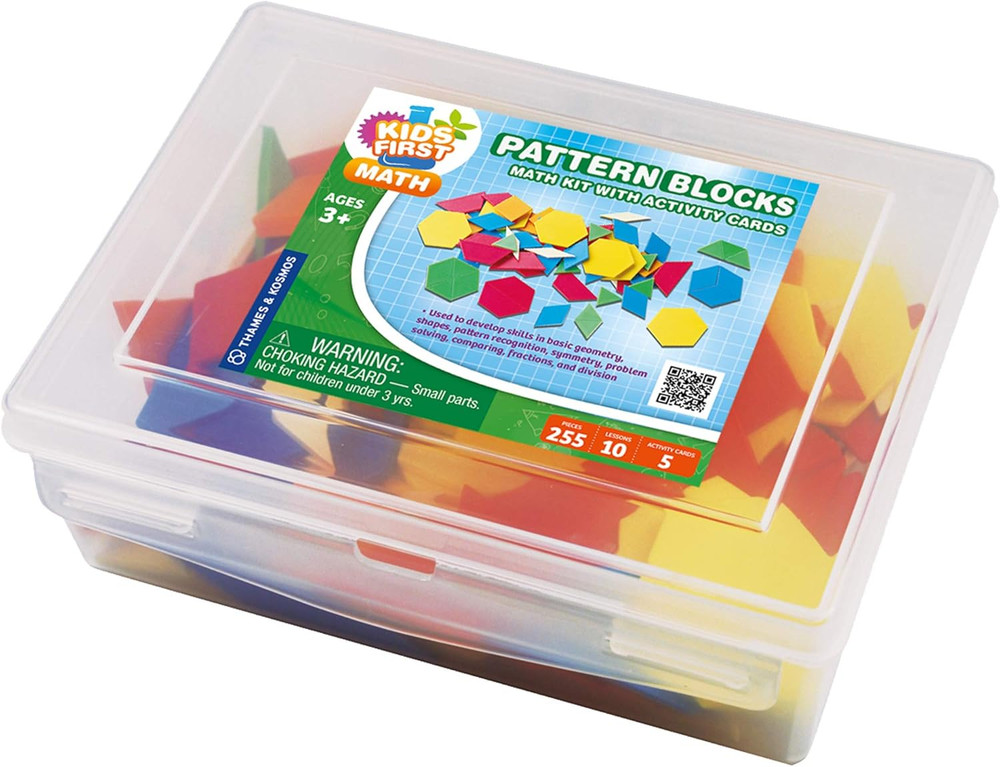 Kids First Math: Pattern Blocks Math Kit W/Activity Cards | 250 Colorful Plastic