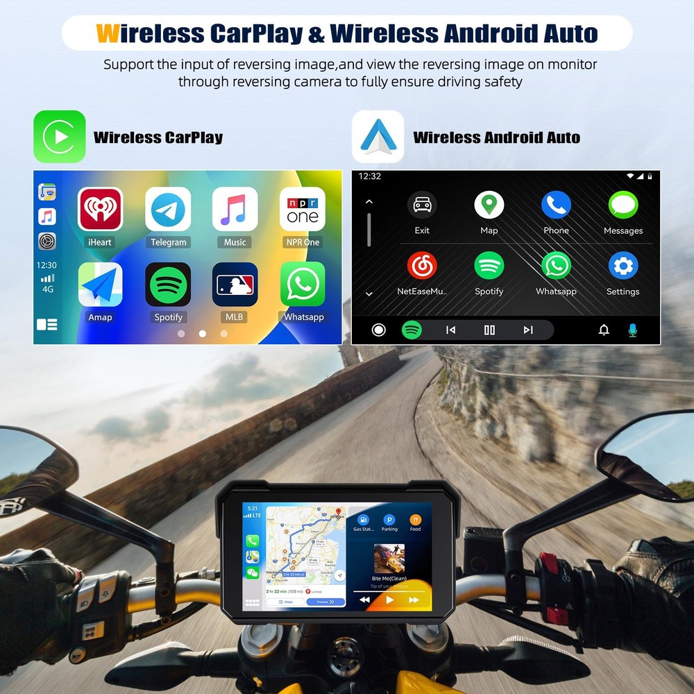 CarPlay Screen for Motorcycle,Portable Wireless Carplay/Android Auto for Moto...