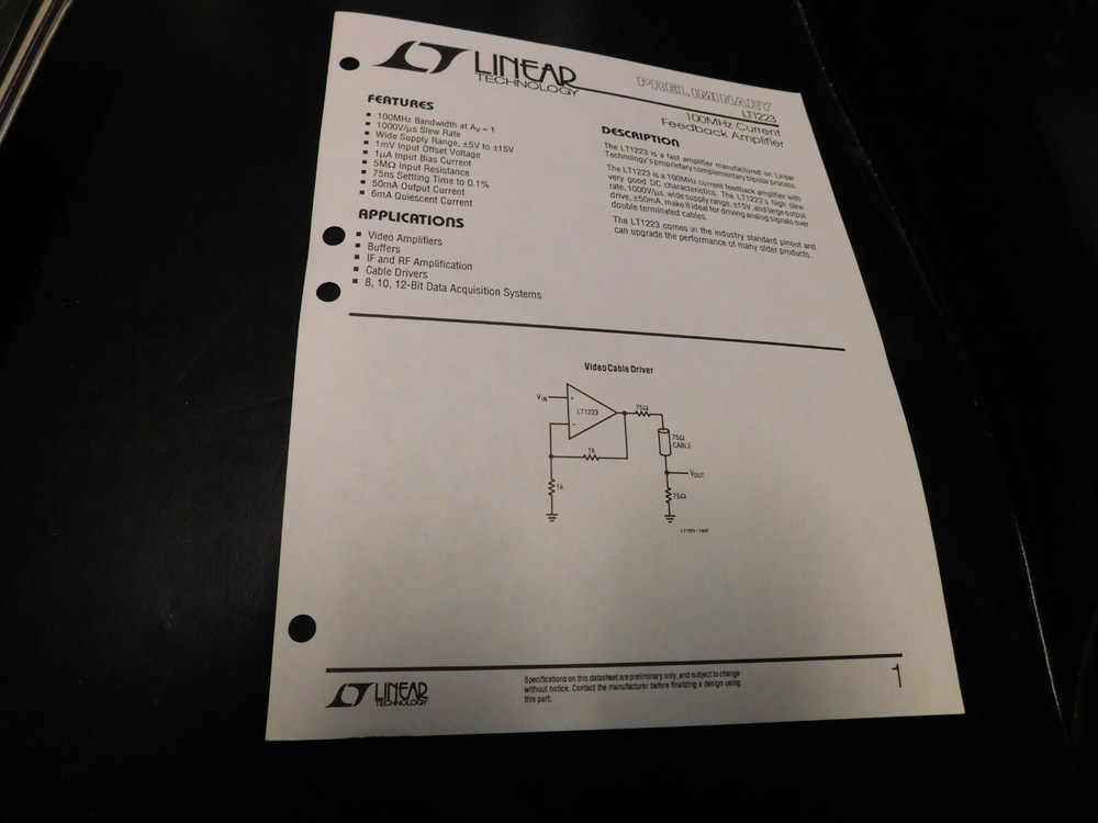 Electronics Specification Guide Application Linear Technology LT1223