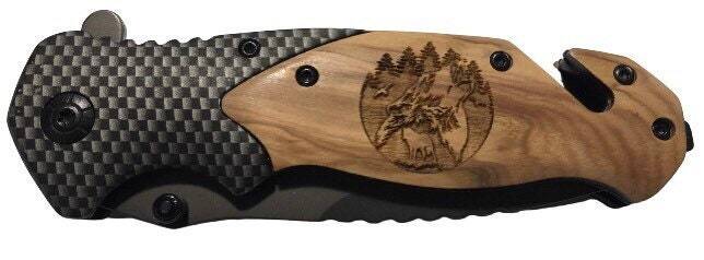 Handmade Howling Wolf Engraved 8" Blade Folding Pocket Knife Custom Design