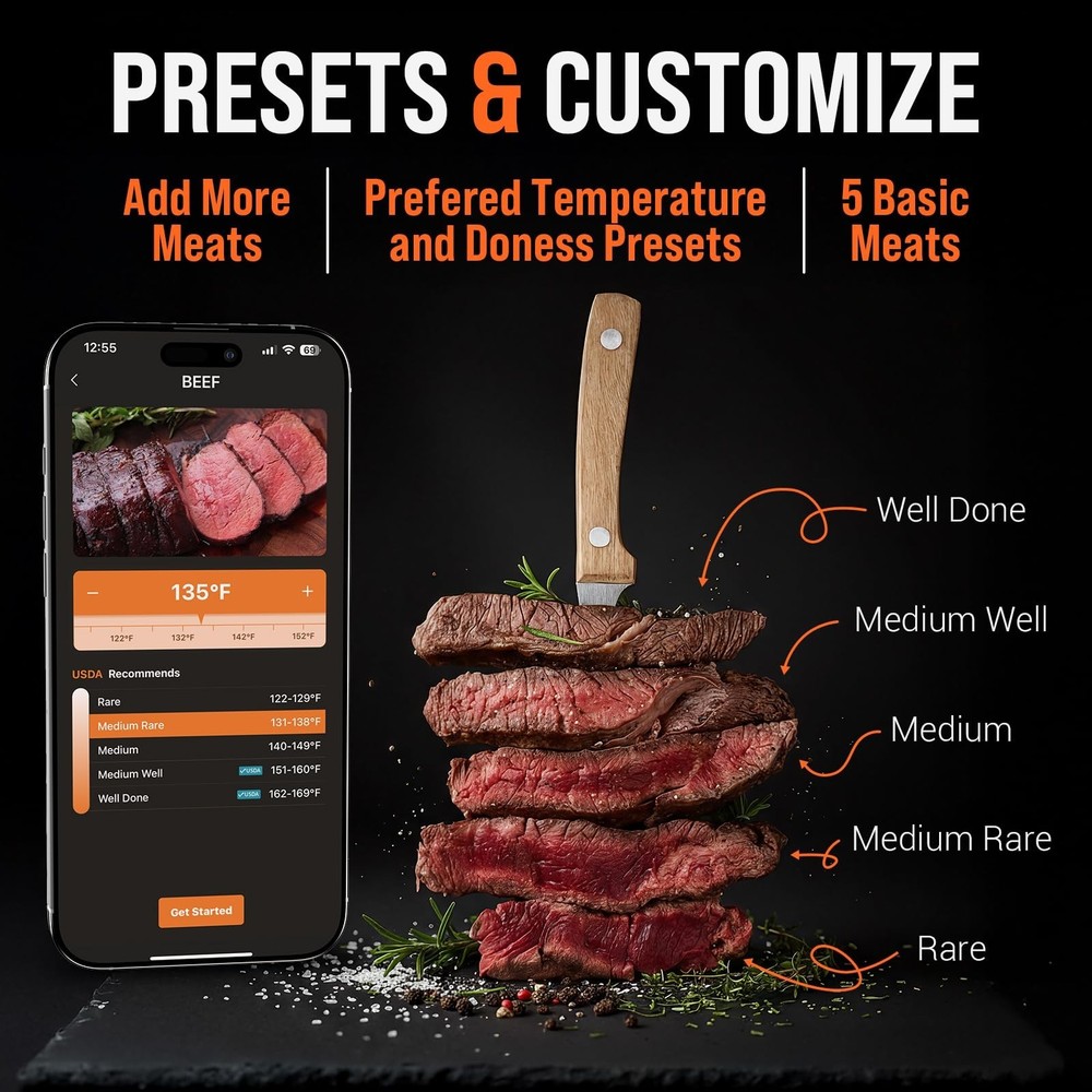 Upgraded Smart Bluetooth Wireless Meat Thermometer with Ultra-Thin Probe, 6 S...