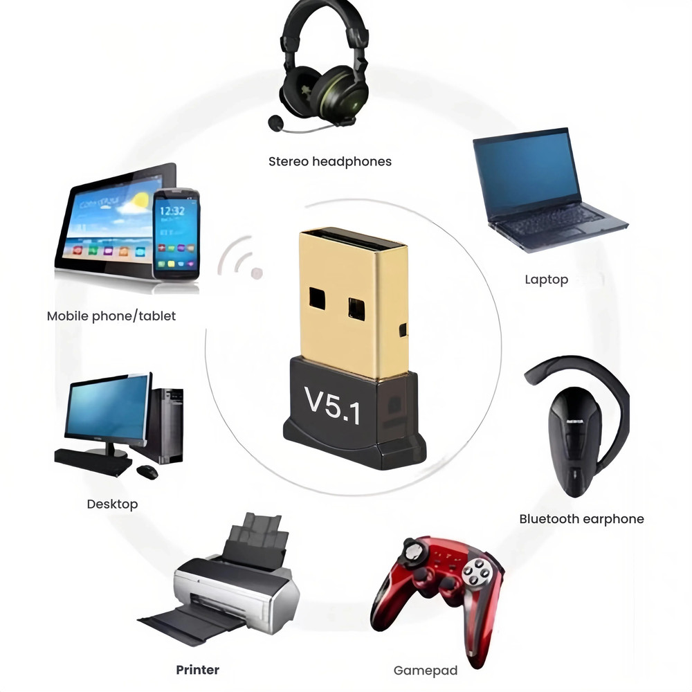 USB 2.0 Bluetooth 5.1 Adapter for PC Laptop Wireless Dongle Transmitter Receiver