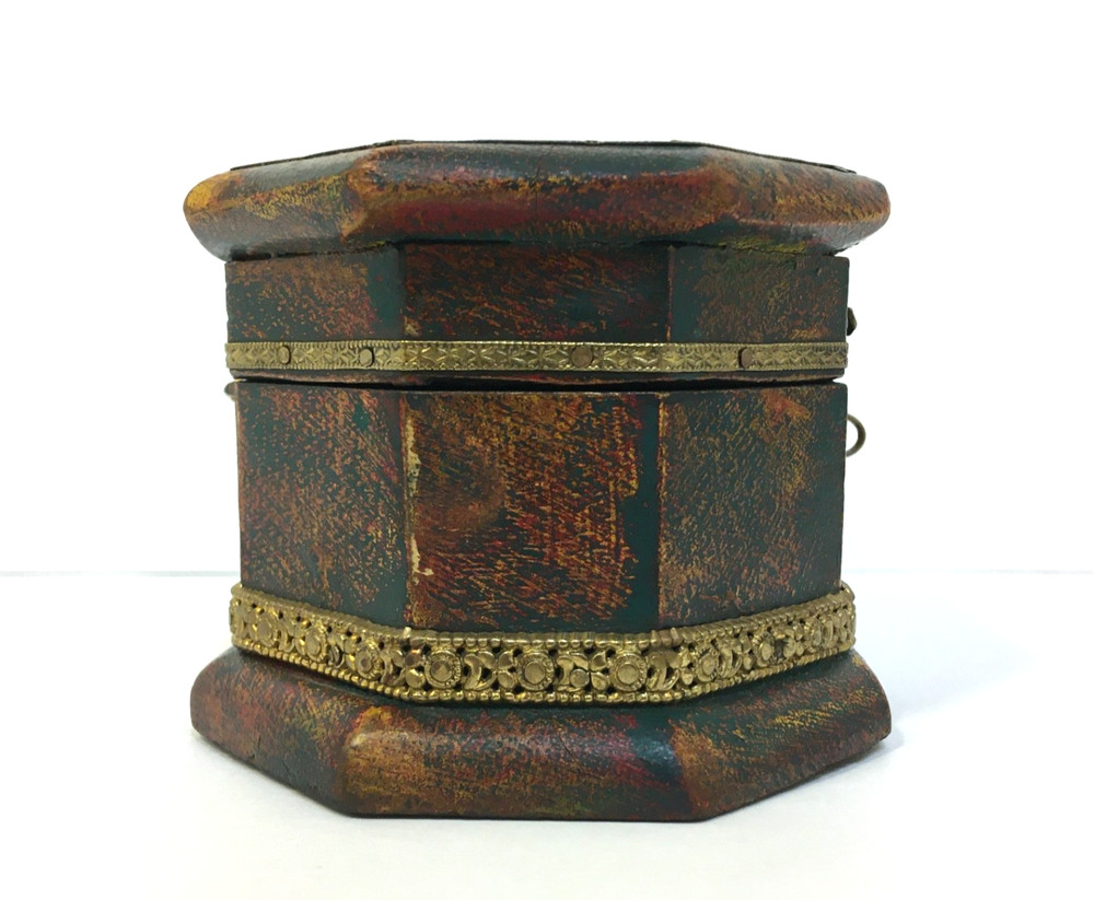 Vintage Handcrafted Brass Work Unique Shaped Wooden Box