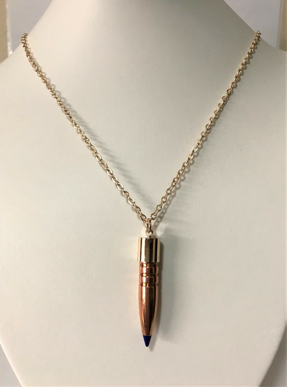 30 Cal Blue Tip HOGSTOOTH Rose Gold Necklace ~ Veteran Made ~