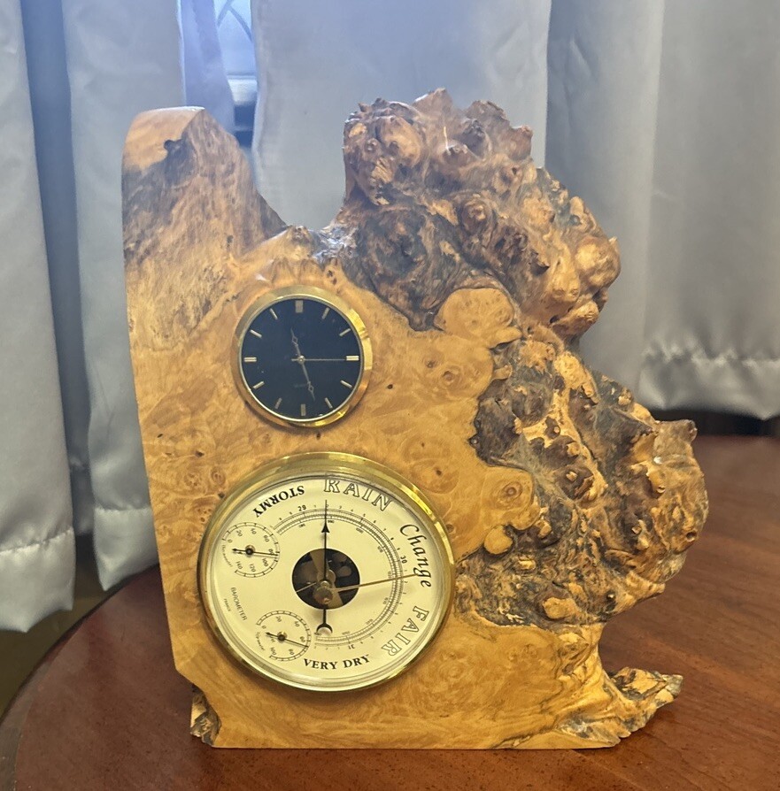 Wood Barometer & Clock By Charles Ethan - Maple Burl