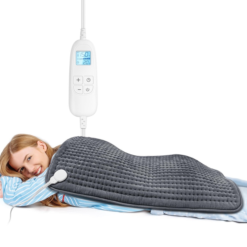 FluffyWarmth Electric Heating Pad for Back, Extra Large 17''x 17''x33'', Gray