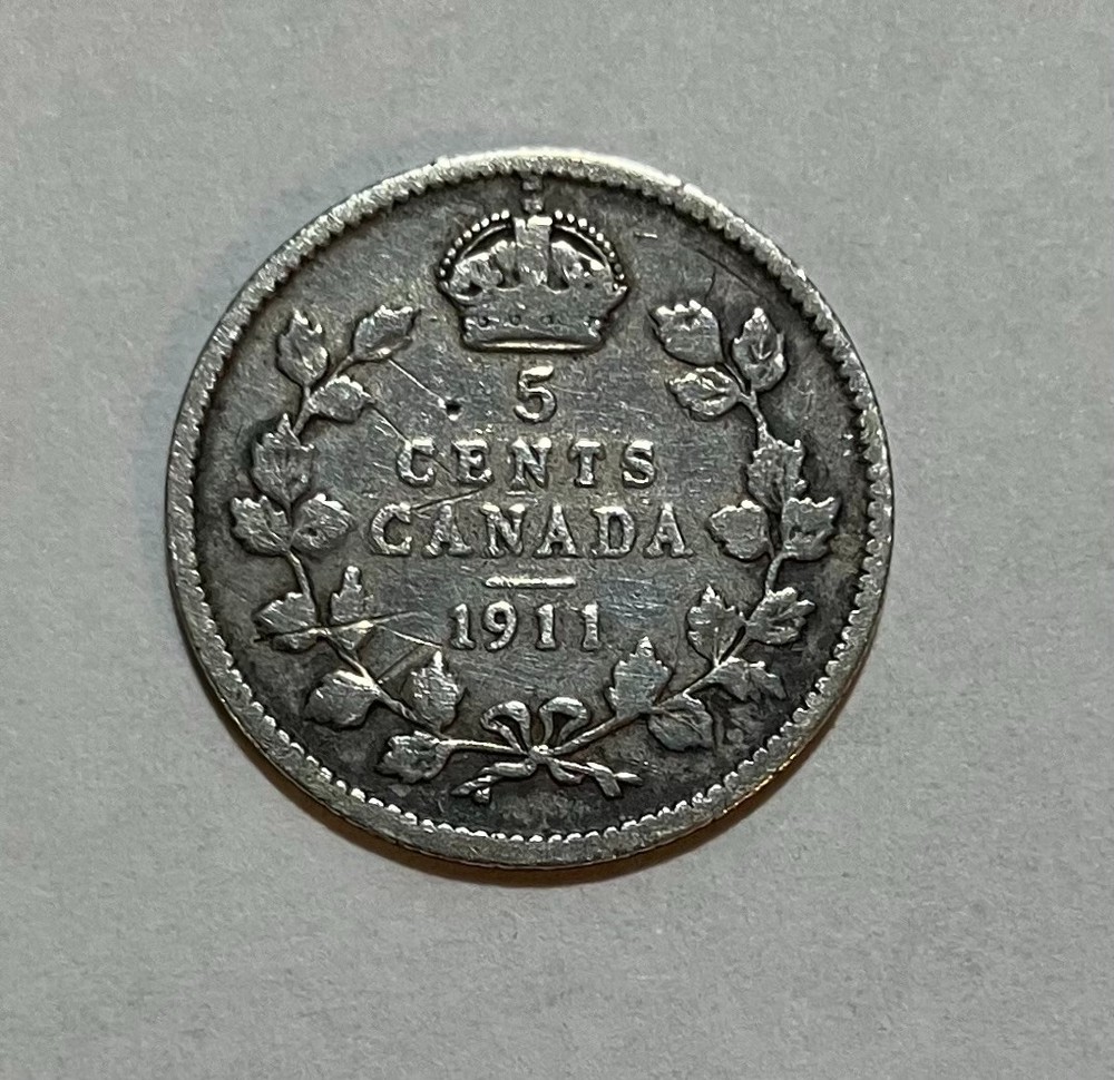 1911 Canada Silver 5 Cents