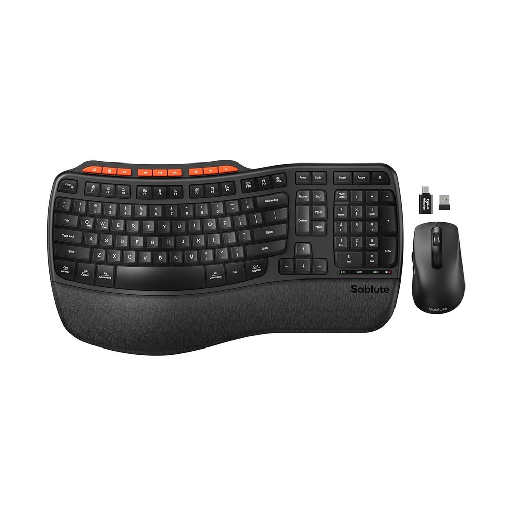 Ergonomic Wireless Keyboard & Mouse Combo USB-A & C Dongle Laptop/Mac Compatible