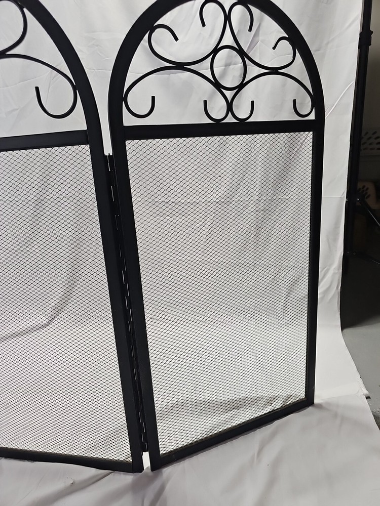 VTG Wrought Iron Decorative Fireplace Screen 3 Panel Black
