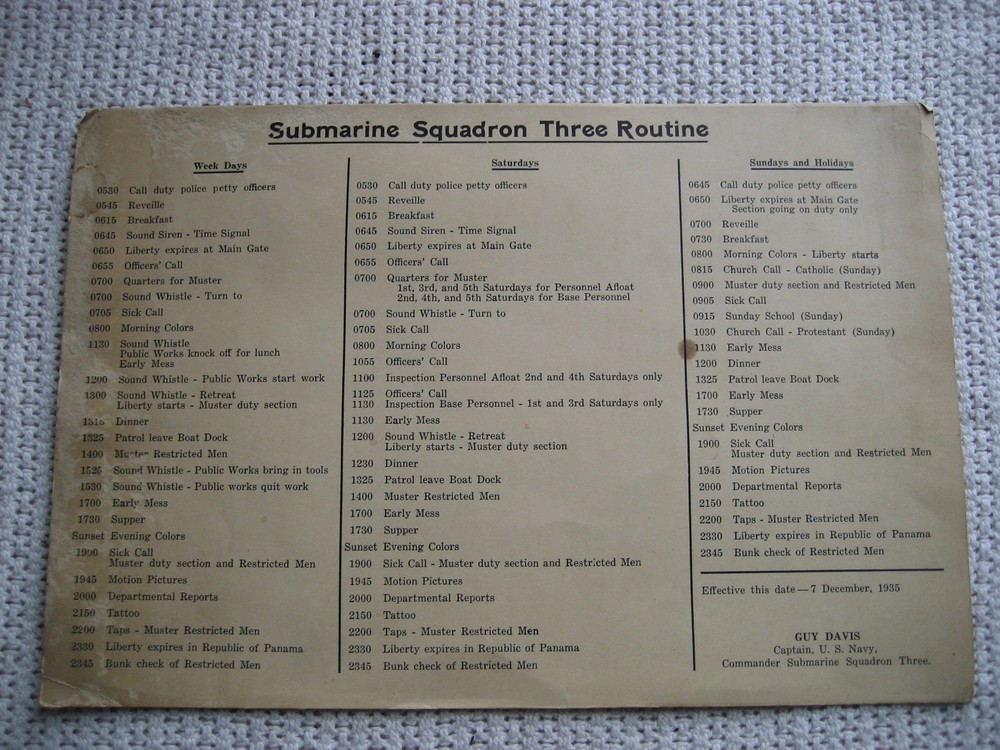 1935 SHIP SUBMARINE SQUADRON THREE ROUTINE COMMANDER CAPTAIN GUY DAVIS US NAVY