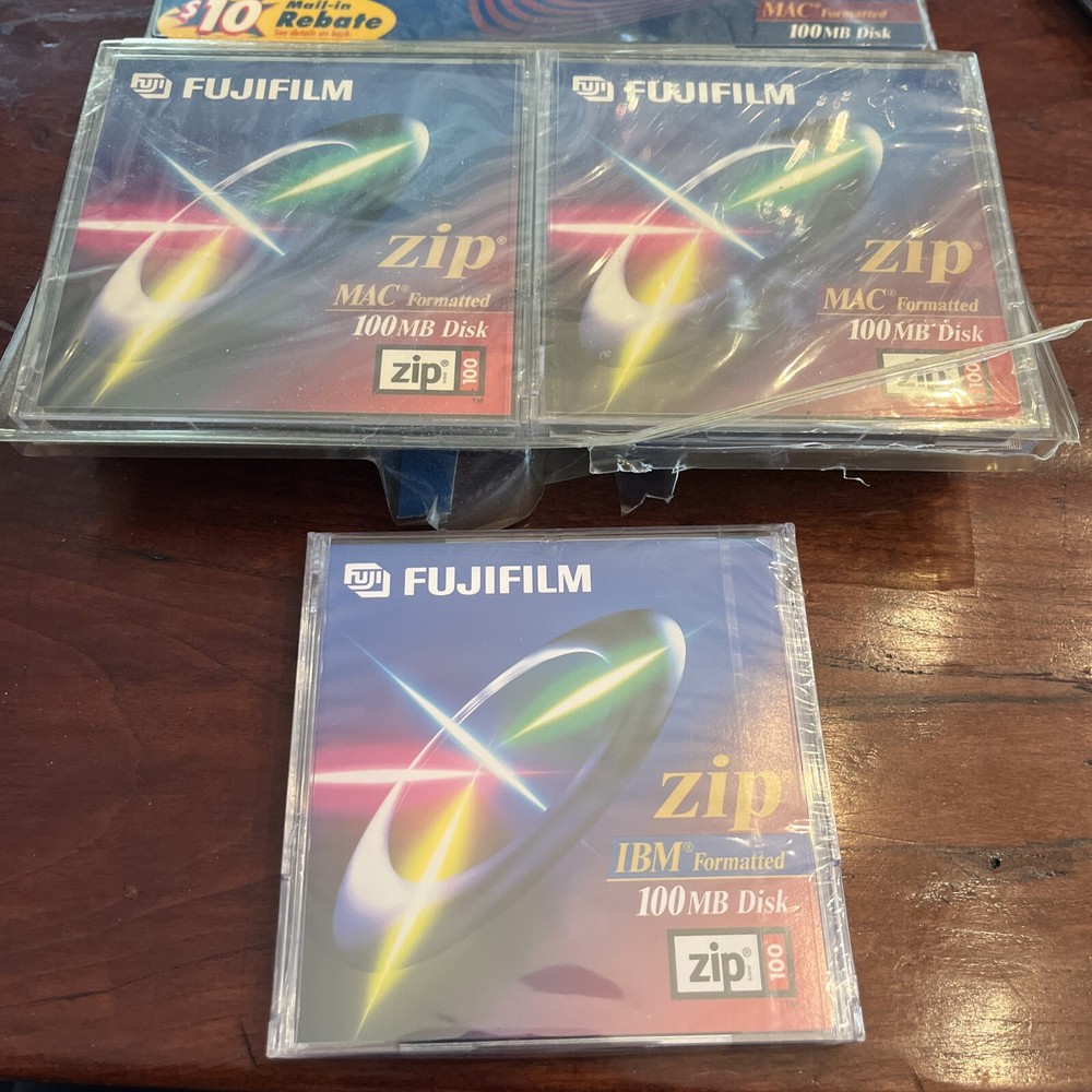 FujiFilm 100MB Zip Disk 5-Pack Box Mac Formatted & Single Sealed Disk (6 Total)