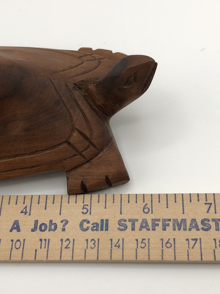 VINTAGE HAND CARVED Stained Solid WOOD TURTLE Minimal Clean Design 6”