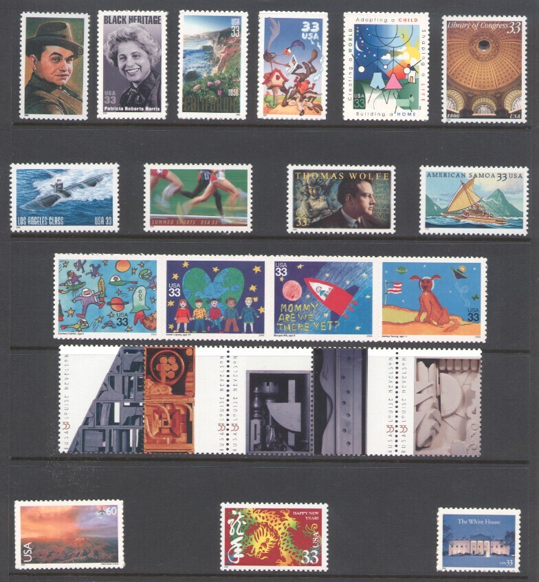 2000 U.S. COMMEMORATIVE YEAR SET *100 STAMPS* WITH 4 SHEETS & AIRMAIL MINT-NH