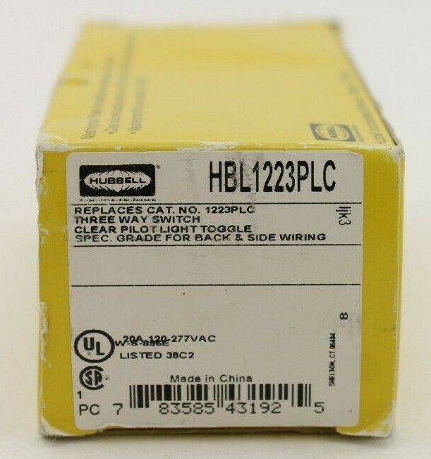 Hubbell HBL1223PLC Clear Pilot Light Toggle Switch (New in Box)