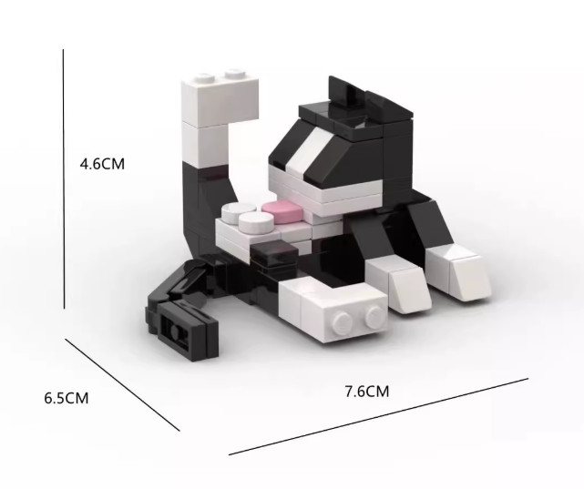 Cute Cat Lick Their Fur Scene MOC Creative Building Block