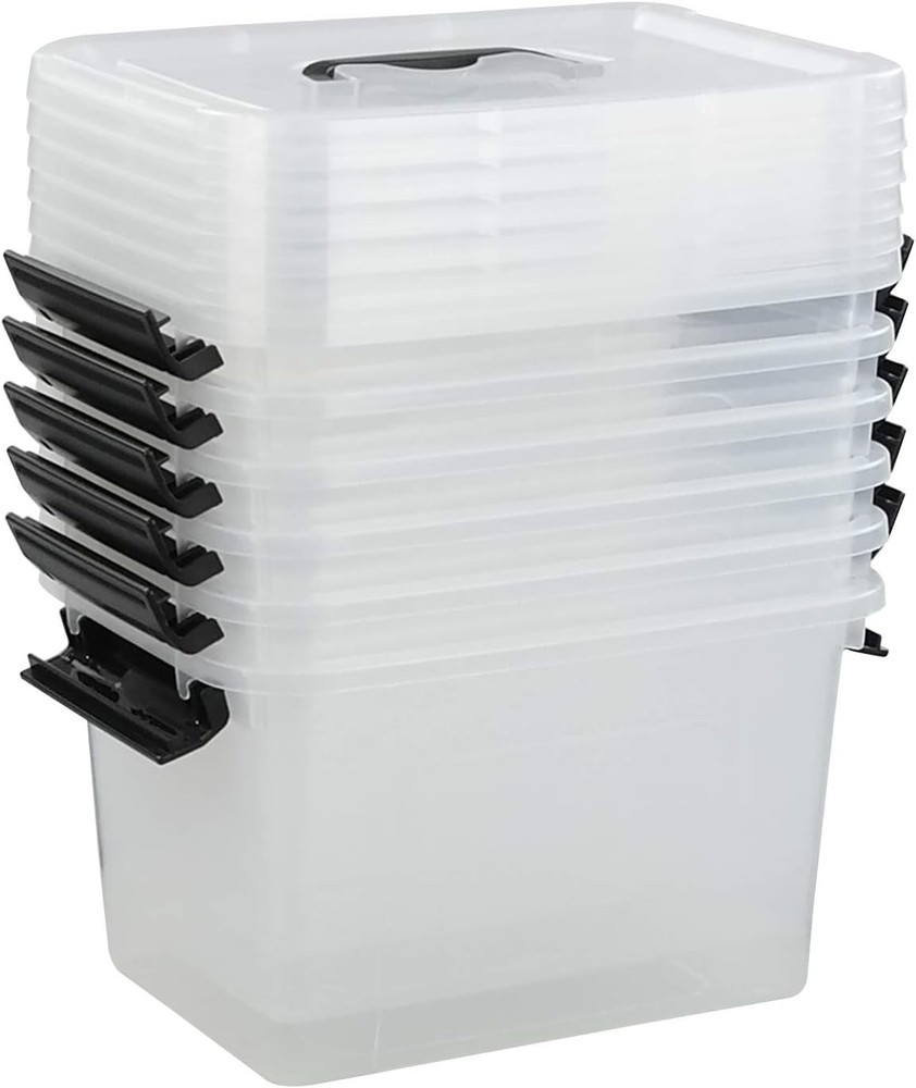 6 Quart Versatile Storage Bins W/ Handle & Secure Latching Buckles 6 Packs