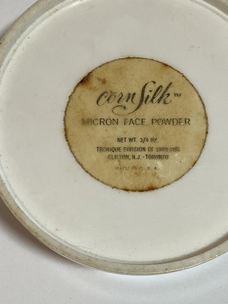 Vintage Corn Silk Micron Face Powder Empty Container White Container Stained