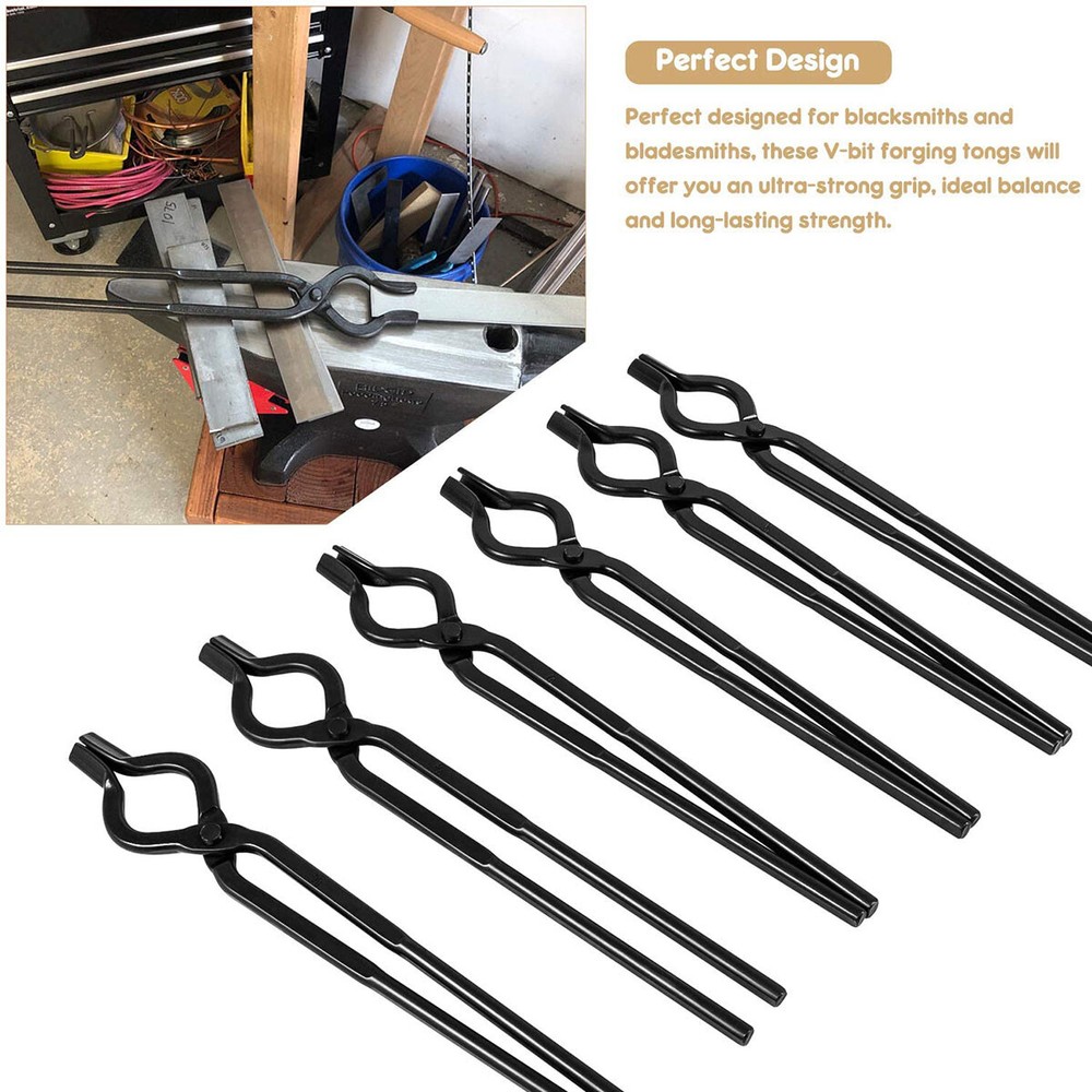 6PC V-Bit Bolt Knife Making Blacksmith Tong Set Bladesmith Tool Anvil Vise Forge