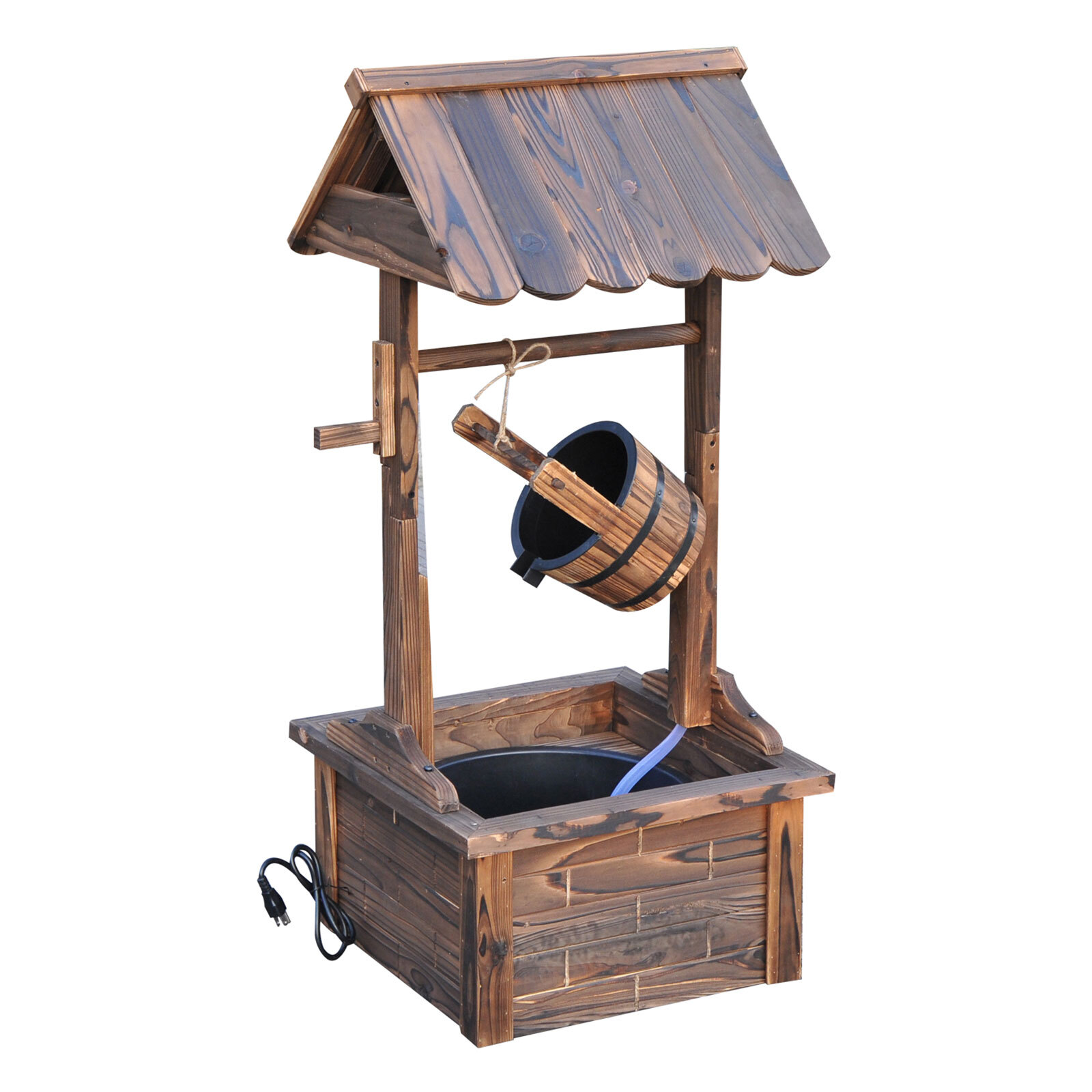 Wishing Well Wooden Outdoor Electric Water Fountain Backyard Decorative w/Pump