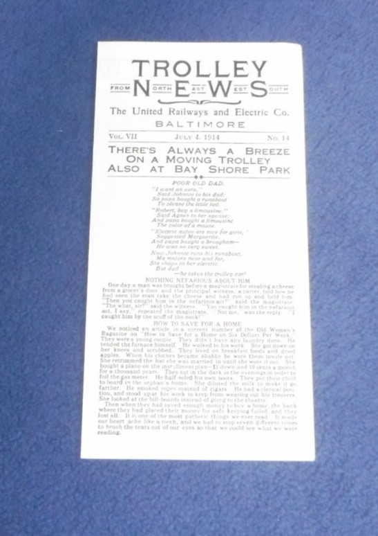 July 4, 1914 Trolly News Bay Shore Park Chesapeake United Railways & Electric