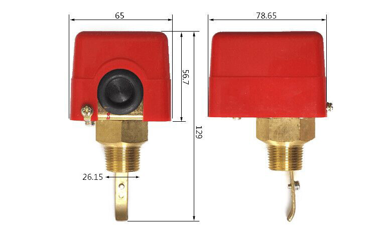 3/4" BSPP 220V 3A Water Paddle Flow Switch Thread Connection SPDT Contacts Red