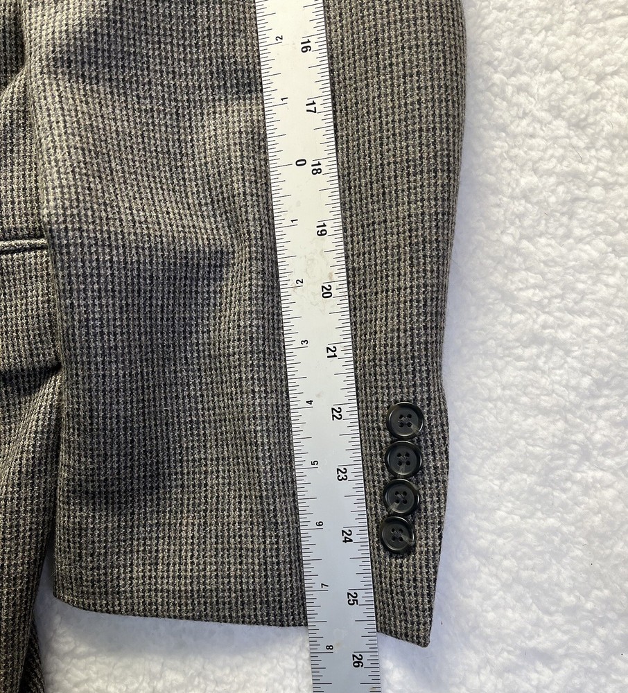 Chaps Mens Blazer 46L Gray Houndstooth Check 100% Lambswool Soft 2 Button