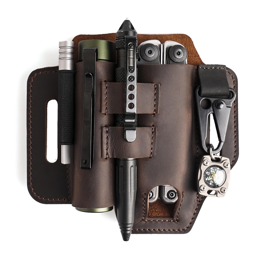 Topstache Multitool Sheath for Belt - EDC Organizer - Leather Darkbrown