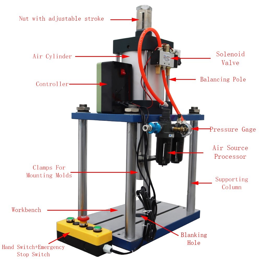 2866LBS Pneumatic Punch Press Machine w/Controller Footswitch 2"-4" Stroke 110V