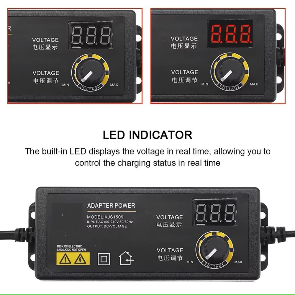 3V - 36V 1.7A 60W Adjustable DC Power Supply Adapter Control Volt LED Display US