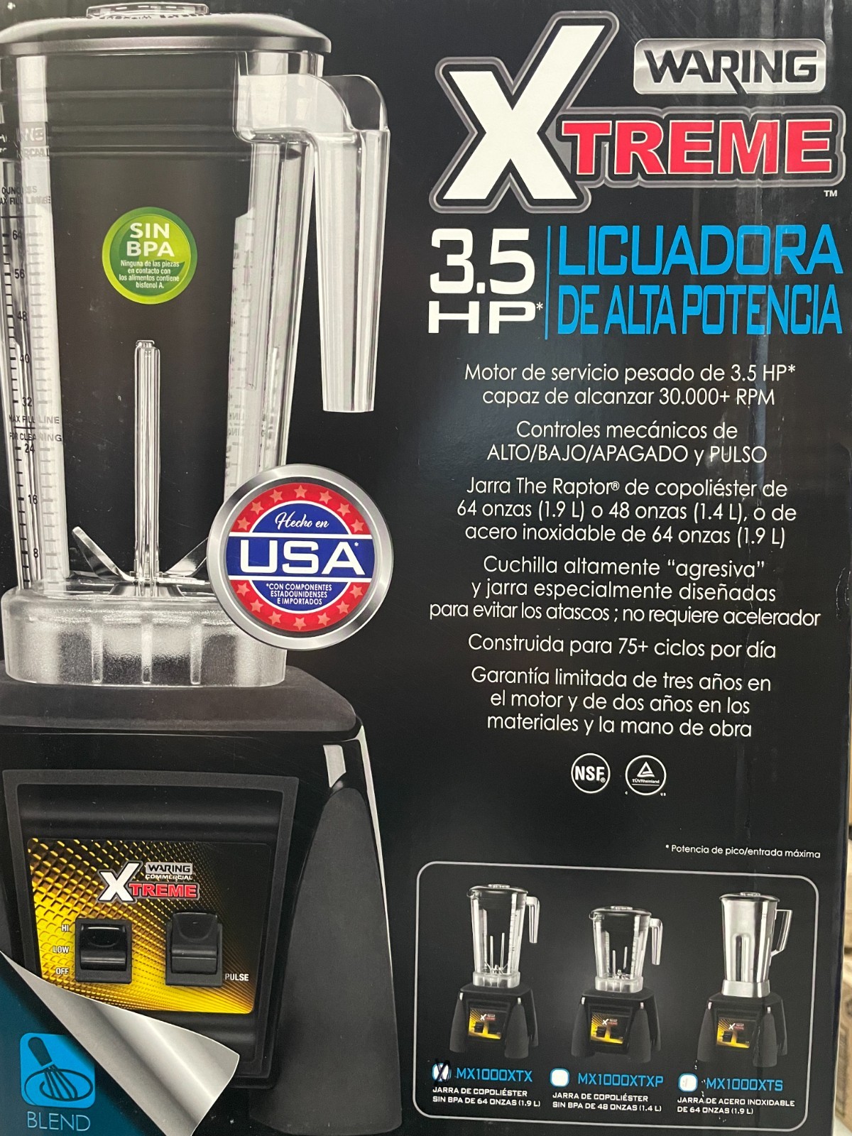 Waring MX1000XTX 64 oz 3 1/2 HP Xtreme Commercial Blender Hi Power