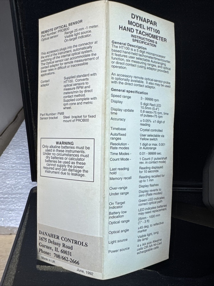 DYNAPAR HT100 Microprocessor Hand Tachometer