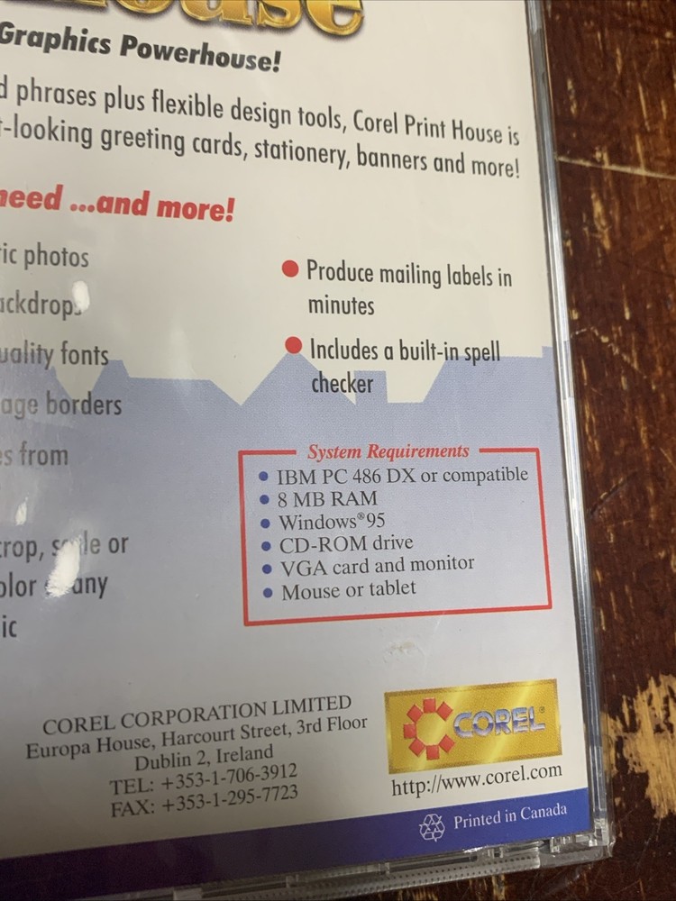 Corel Print House Computer CD - Windows 95 Disc ( New Sealed )