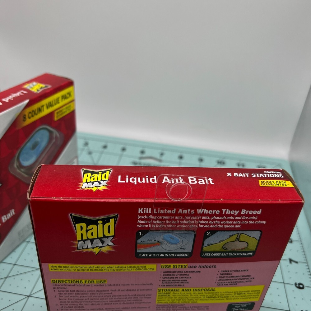 Raid Max Liquid Ant Bait 8 Count Value Pack kils indoors Queen Colony x 2 boxes