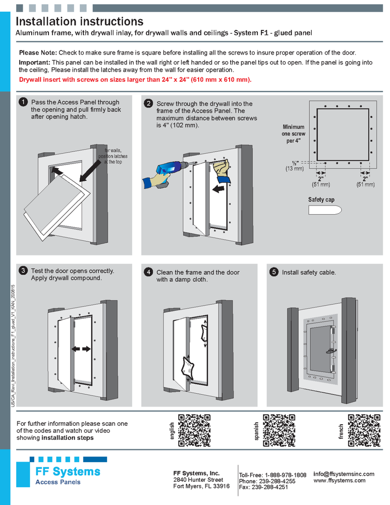 System F1 - Access Panel | Fixed Hinge | Touch Latches (½" Drywall, 20" X 20")