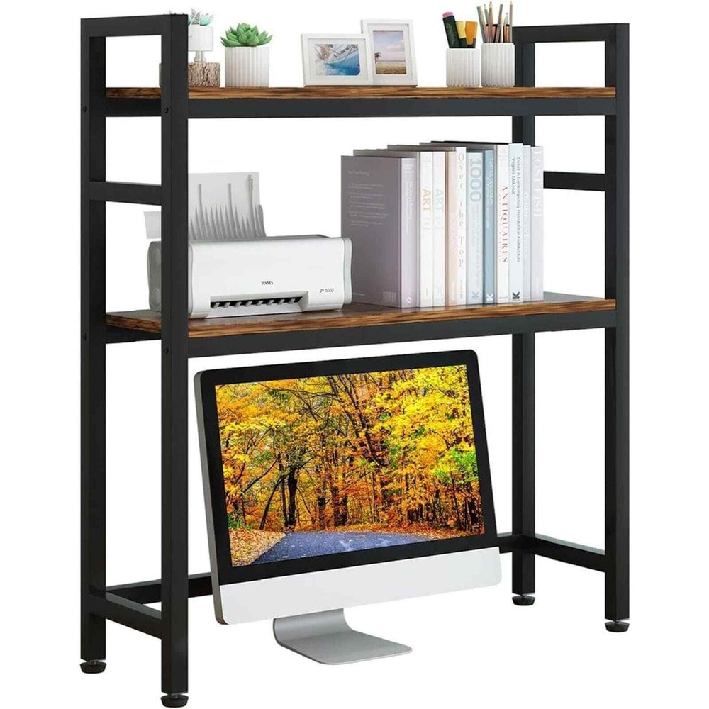 2-Tier Desk Shelf Wood Brown