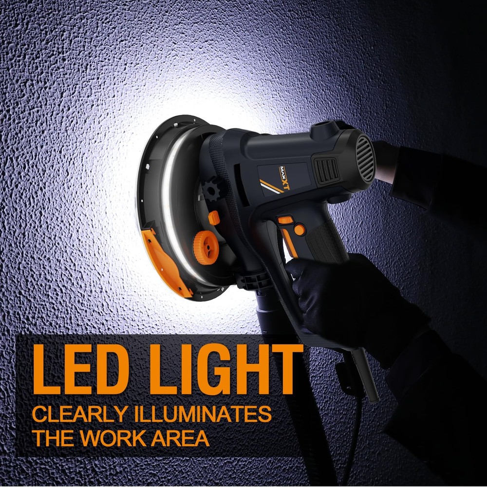 Electric Drywall Sander, 810W Variable Speed, Self-Dust Extraction, Adjustable