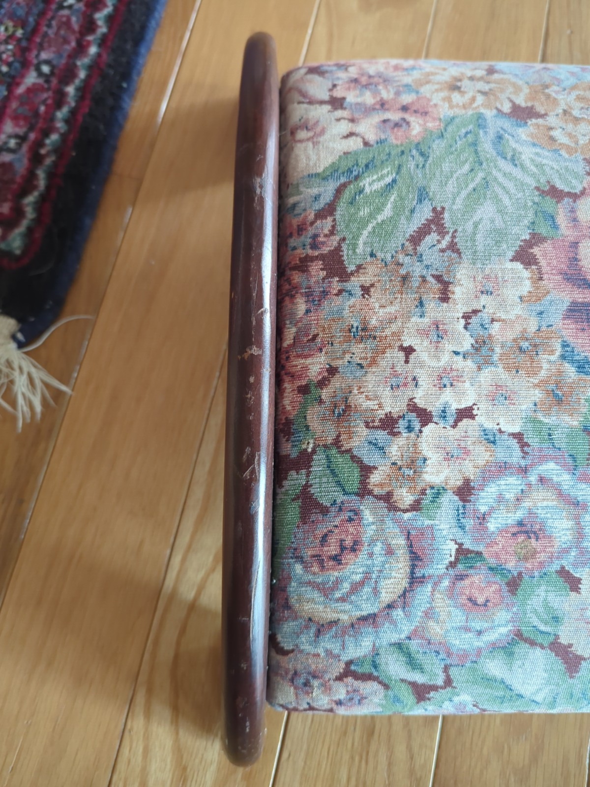 Antique vintage Arched Wood Upholstered Durable Fabric Footstool