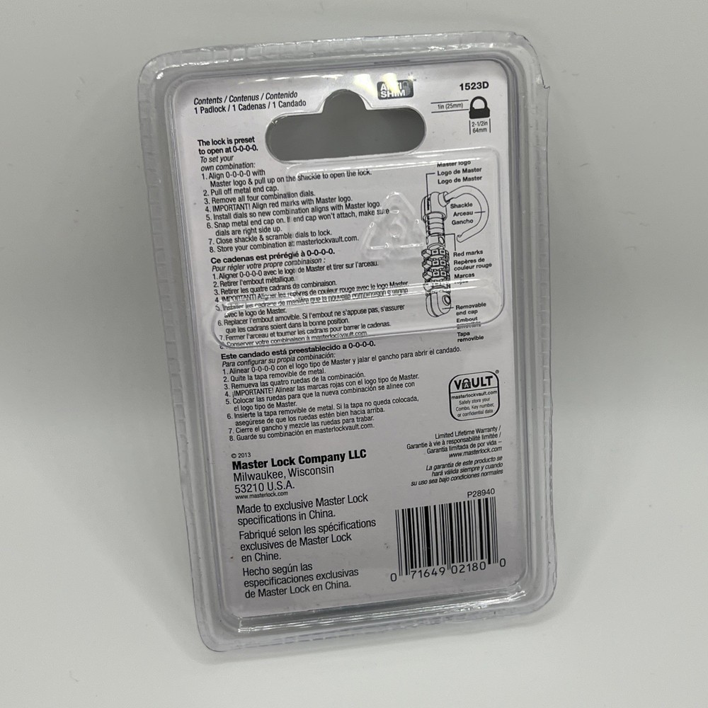 Master Lock Padlock 1523D 4-Digit Combination Number Lock - Blue