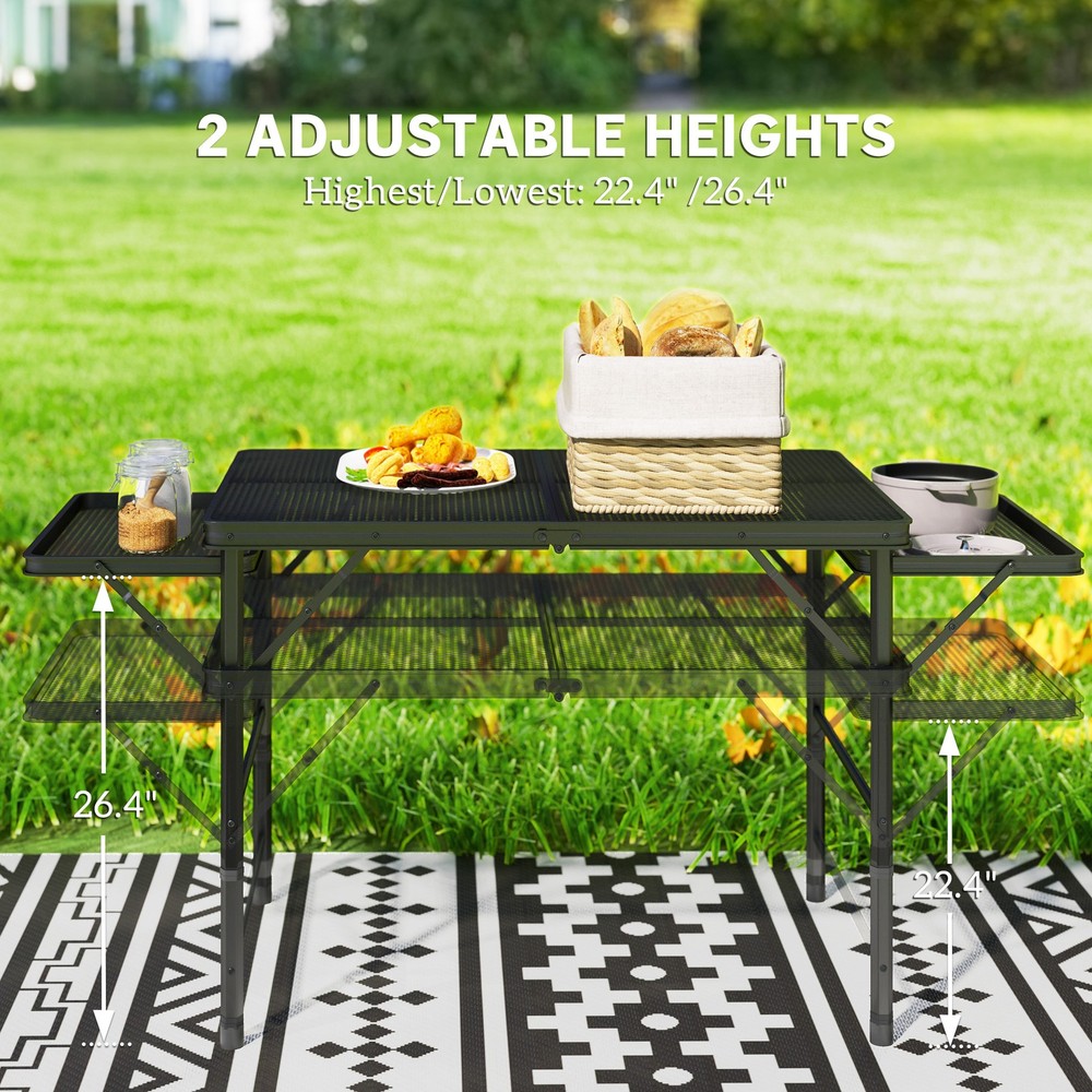 Folding Grill Table, 4.5ft Portable Camping Table w/ Wing Panels