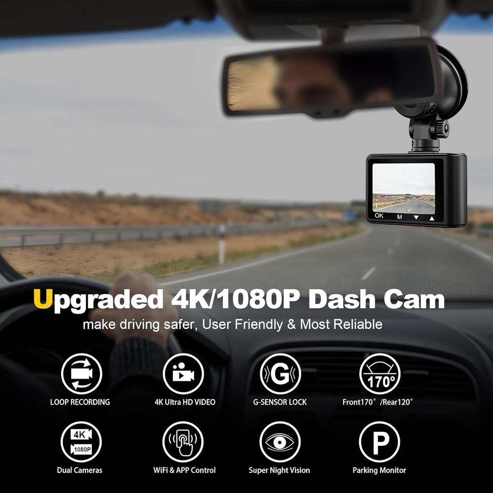 Equipped Dash Cam with WiFi, G-Sensor & 2- Support - Perfect for Drivers