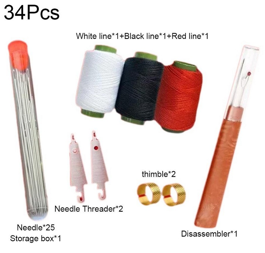 34PCS Sewing Tool Set,Needles Thread Hand Repair Tool,Portable Sewing Kit