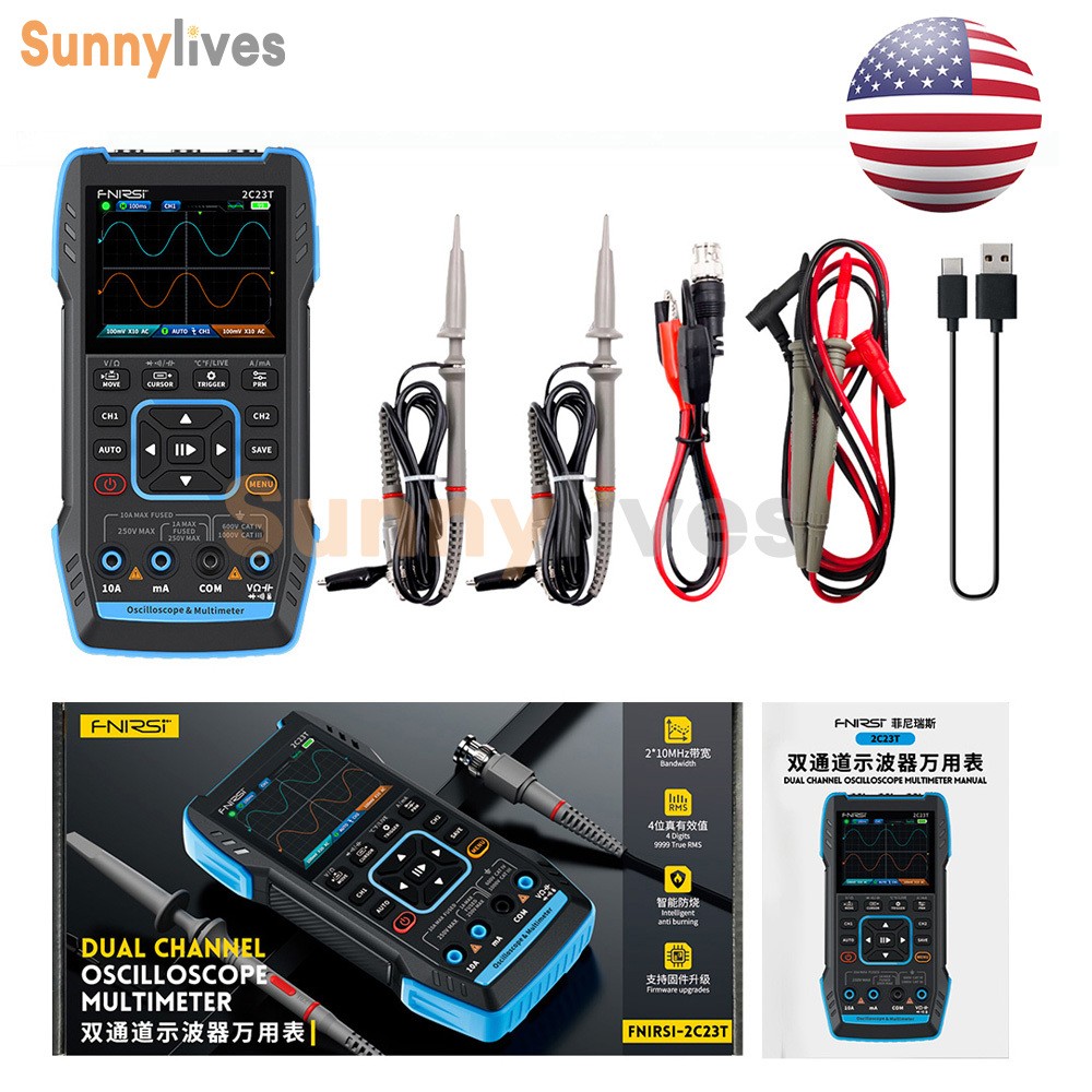 FNIRSI 2C23T+P6100 Digital LCD Oscilloscope Multimeter Function Signal Generator